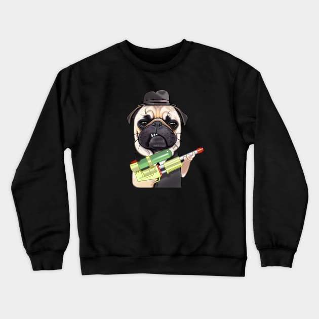 Angry Pug Water Gun Crewneck Sweatshirt by Toss4Pon